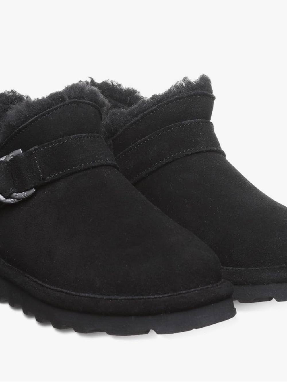 BEARPAW women’s shorty buckle booties.